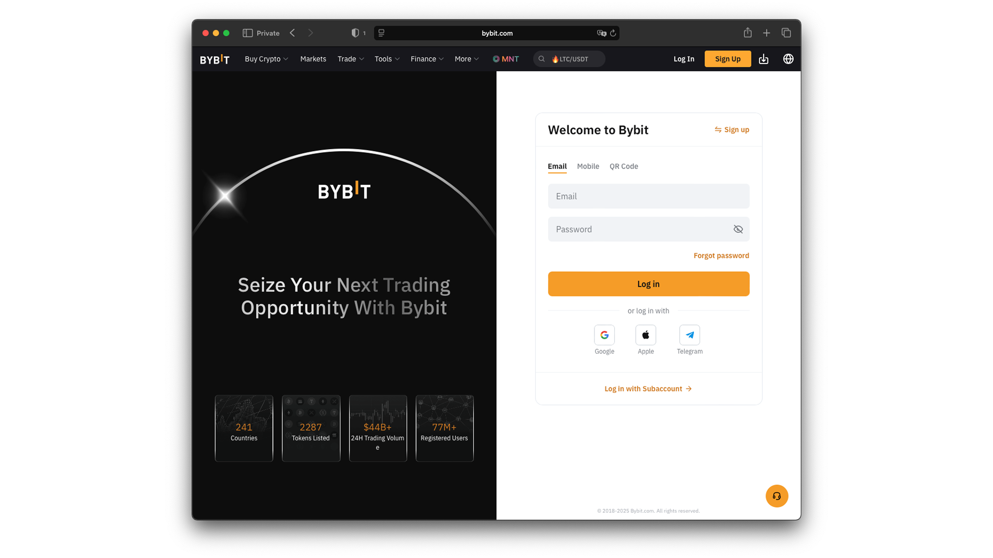 Bybit login page