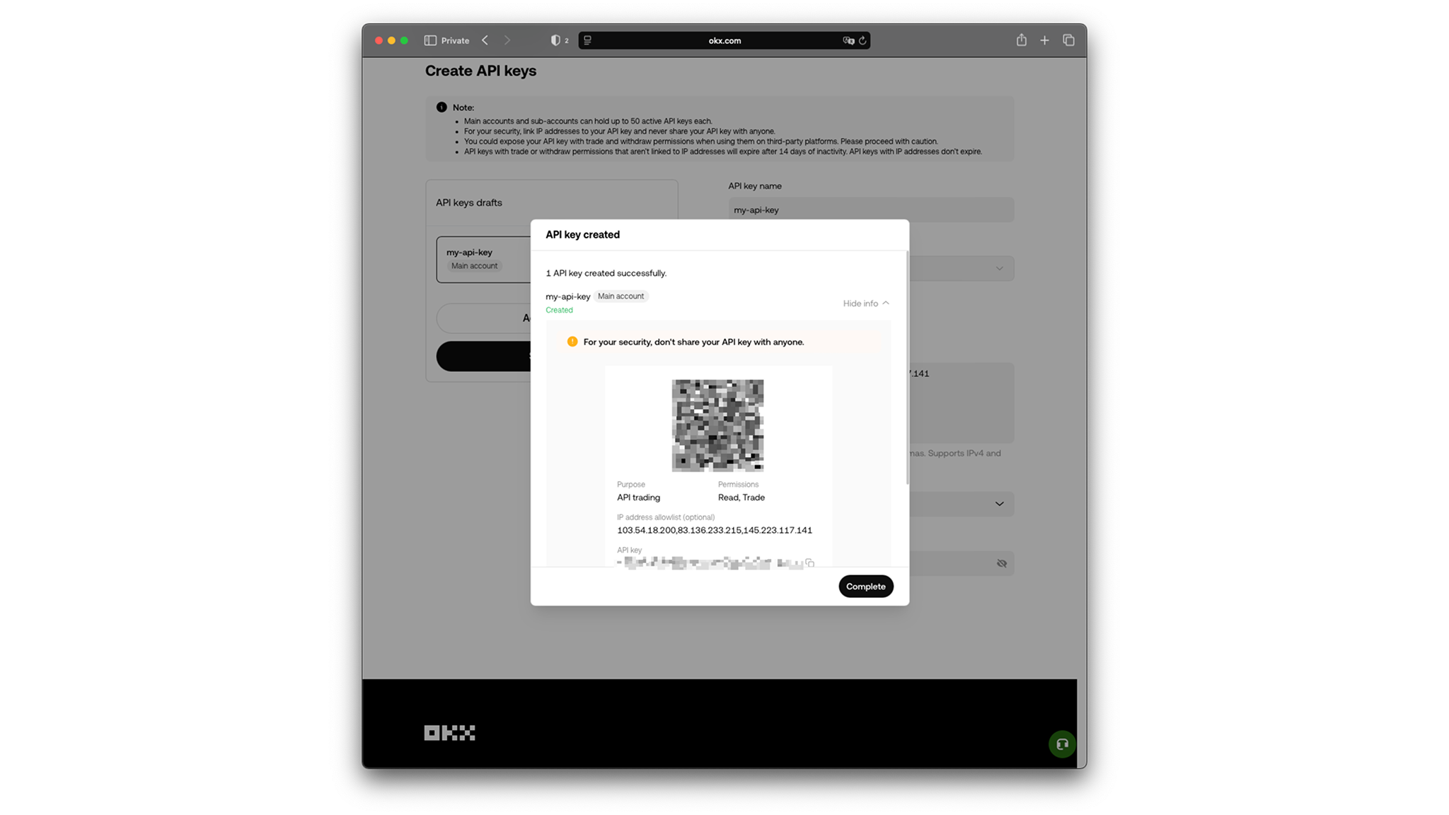 OKX API key created